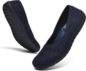 Women's Wide Toe Box Flats Shoes Knit Ballet Flat Slip-on Dress Walking Comfort Shoes