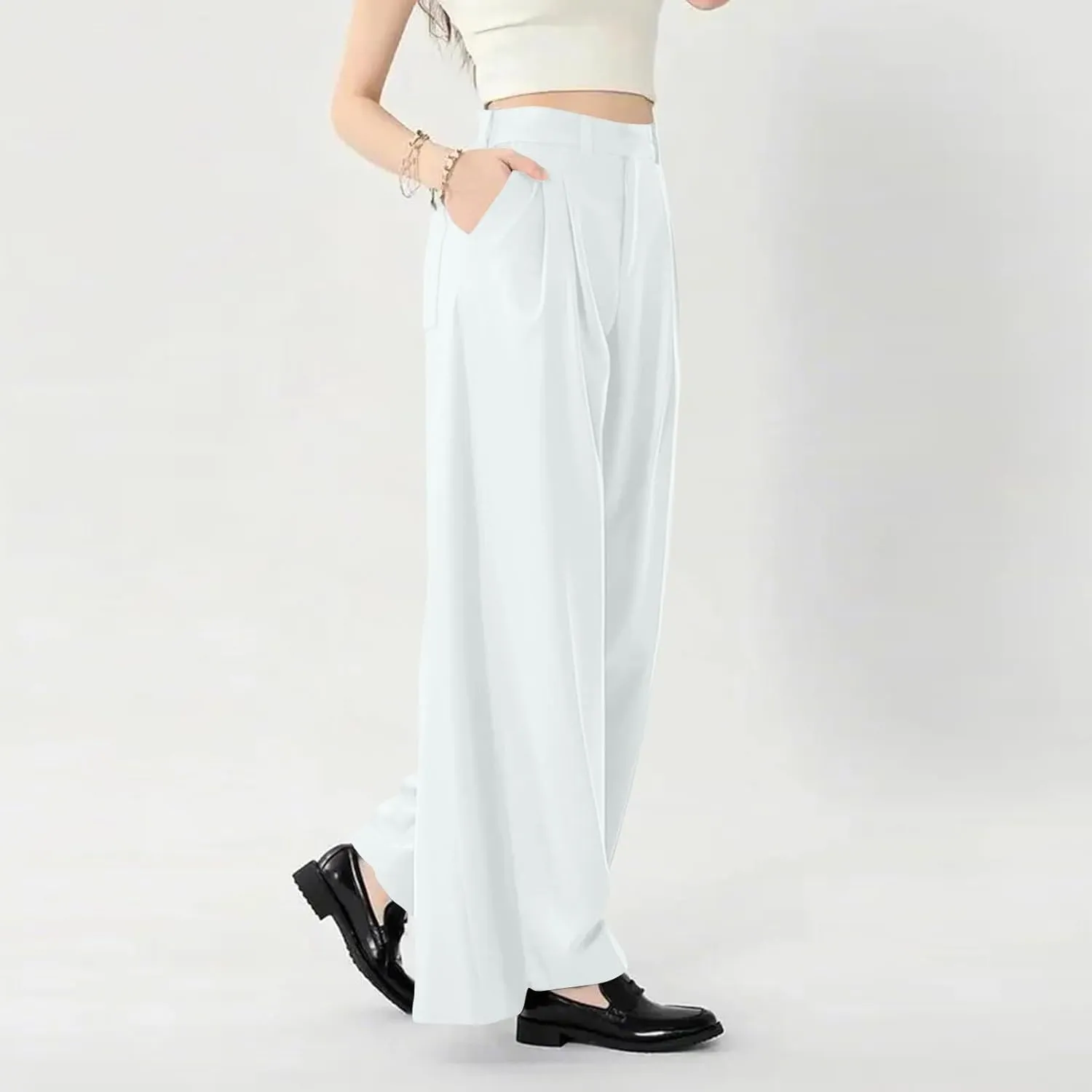 Womens Work Dress Pants 2025 Business Casual Outfits Office Flowy High Waisted Wide Leg Trousers with Pockets