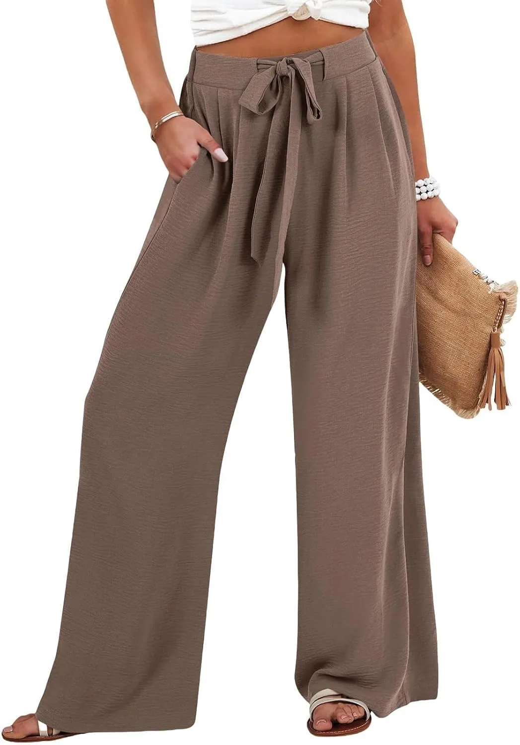 Women's Work Pants Wide Leg 2025 Paperbag Dress Pants Casual Belted Slacks Office Trousers High Waisted with Pockets