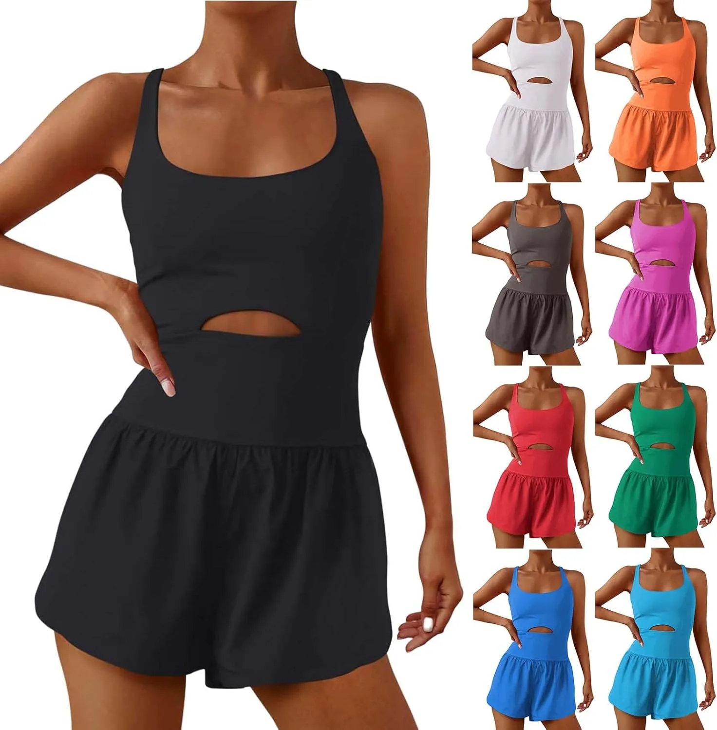 Womens Workout Rompers Athletic Romper One Piece Onesie Gym Yoga Outfits Running Jumpsuit Sexy Short Trendy Clothes