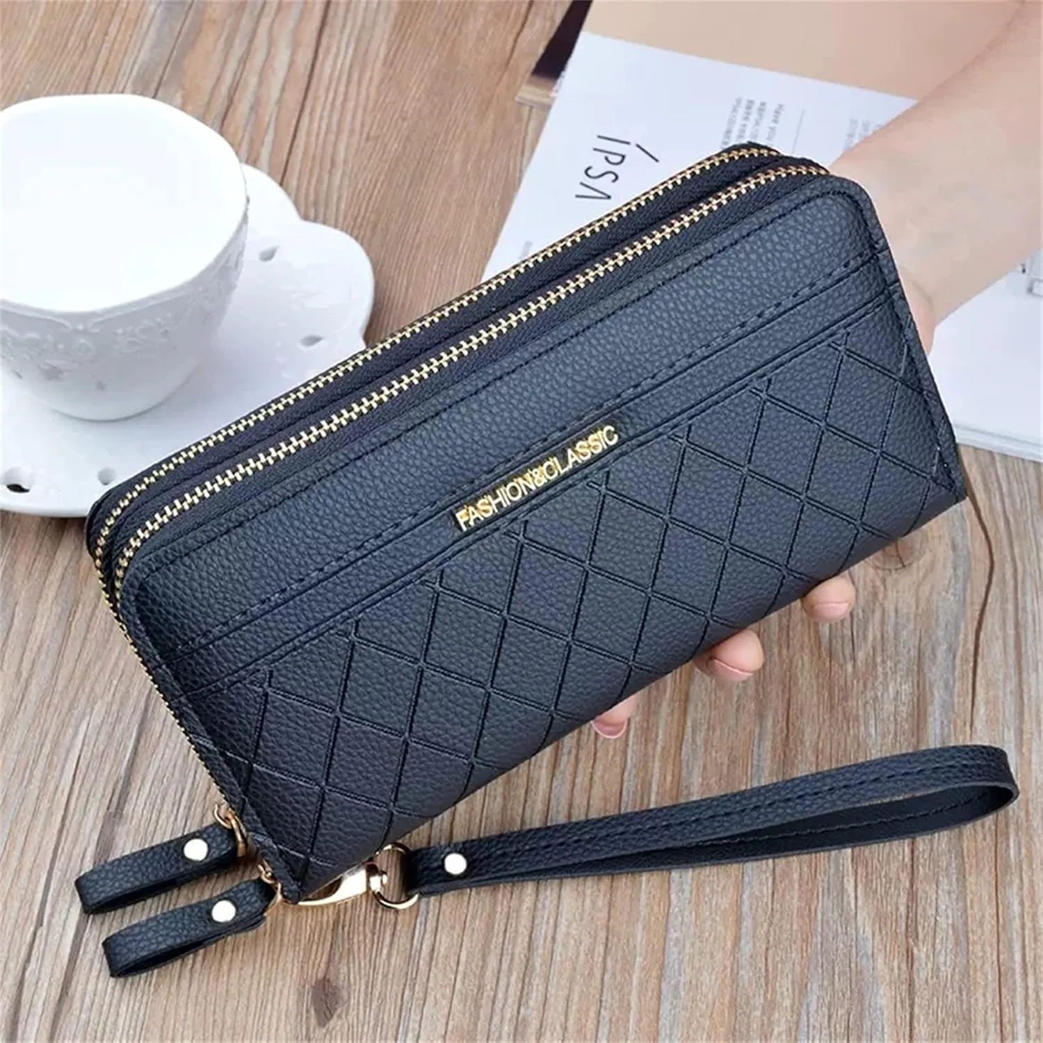 Women's Wristlet Clutch Women's Clutch Purse Double Zip Clutch Bag for Shopping, Holiday