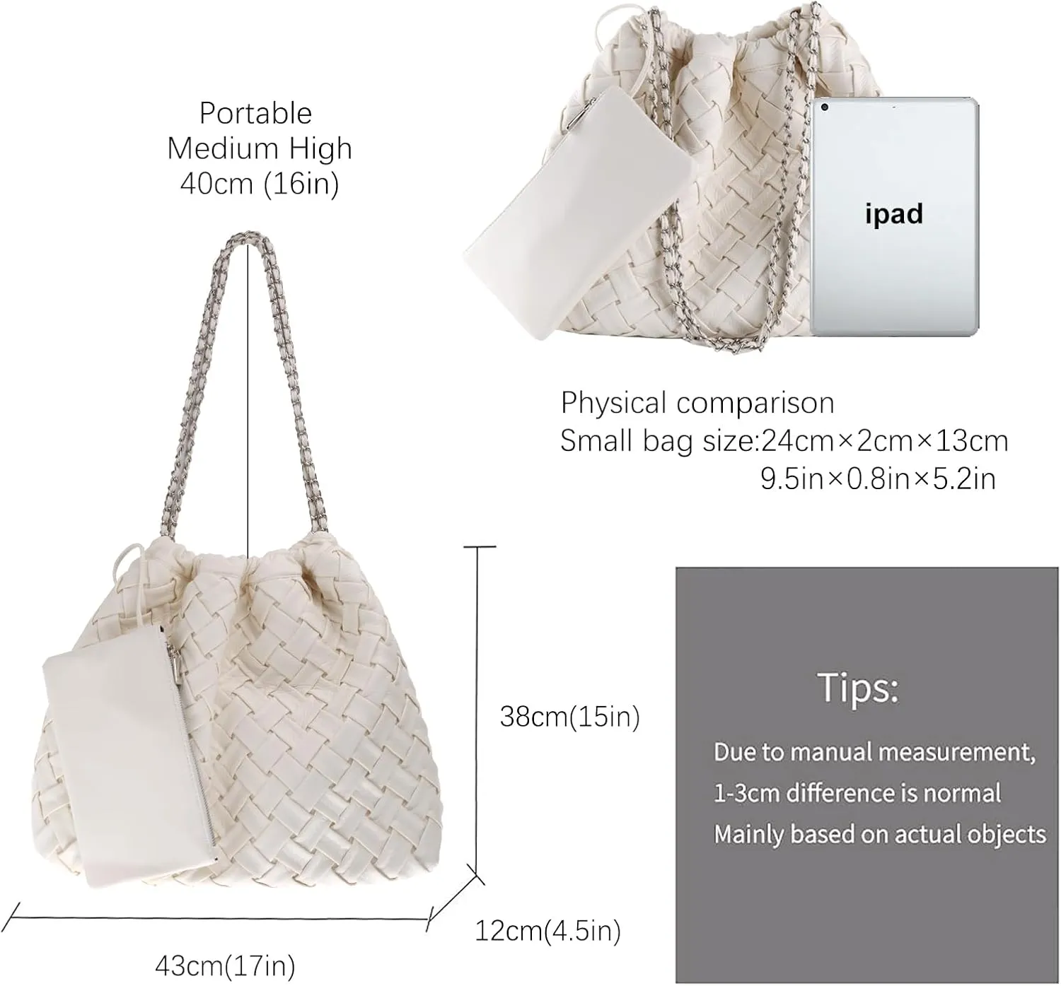 Woven Large Hobo Handbags Shoulder Bag For Women Tote Bag Soft Vegan Leather Hobo Bag With Purses Travel Hobo Bags