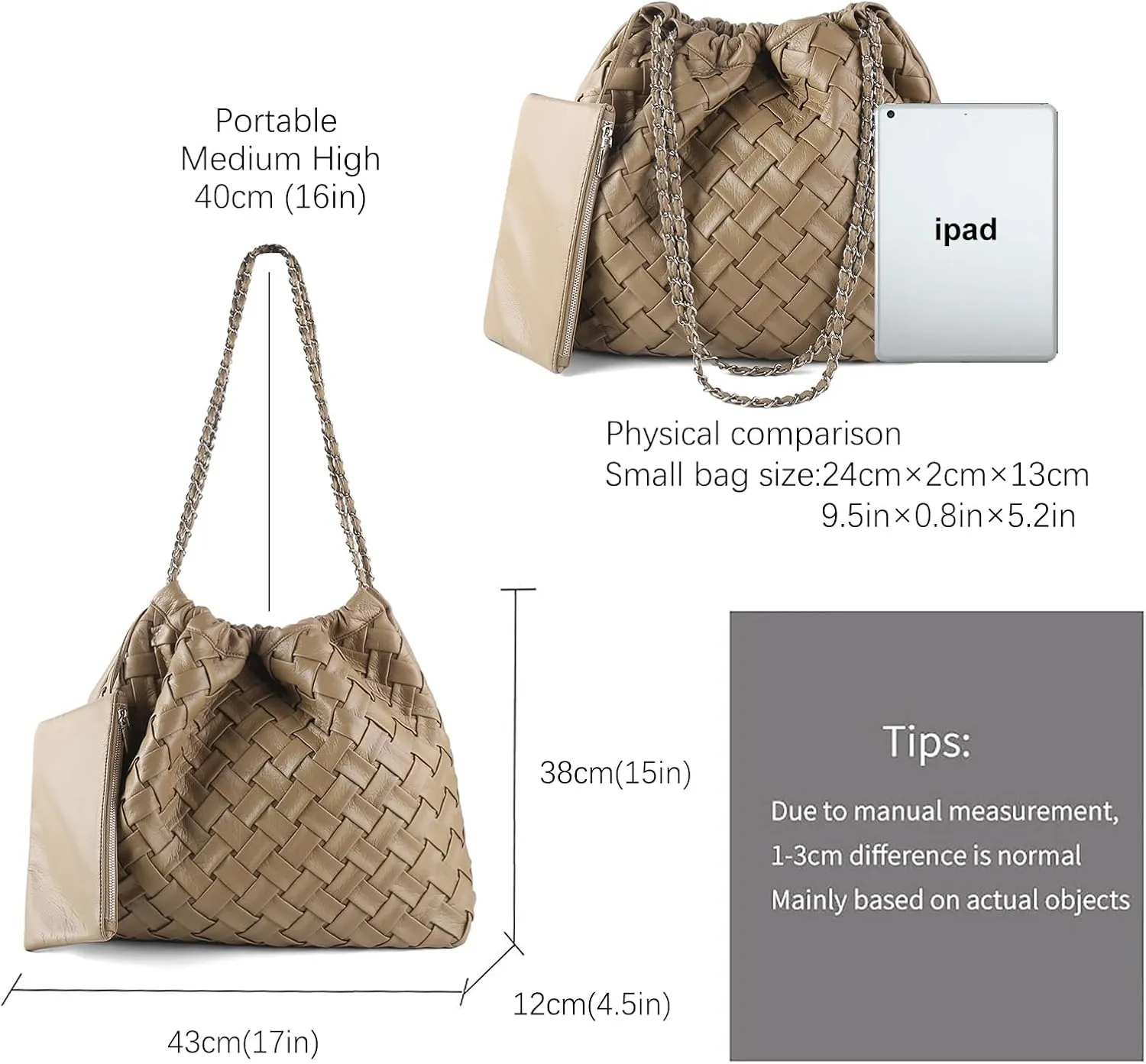 Woven Large Hobo Handbags Shoulder Bag For Women Tote Bag Soft Vegan Leather Hobo Bag With Purses Travel Hobo Bags
