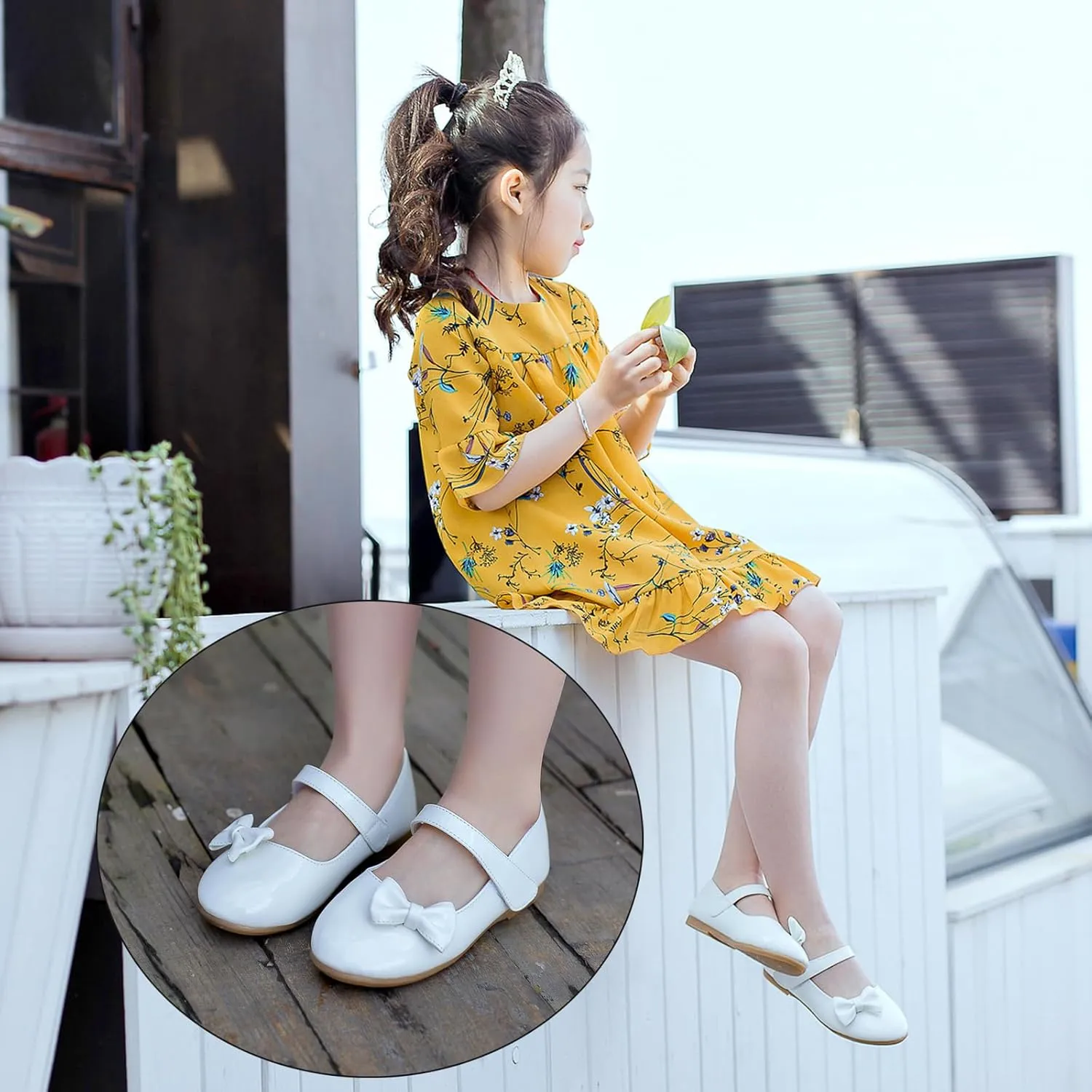 WUIWUIYU Flower Girls Princess Casual Mary Janes Ballet Flats Cute Bowknot Back to School Uniform Wedding Dress Shoes