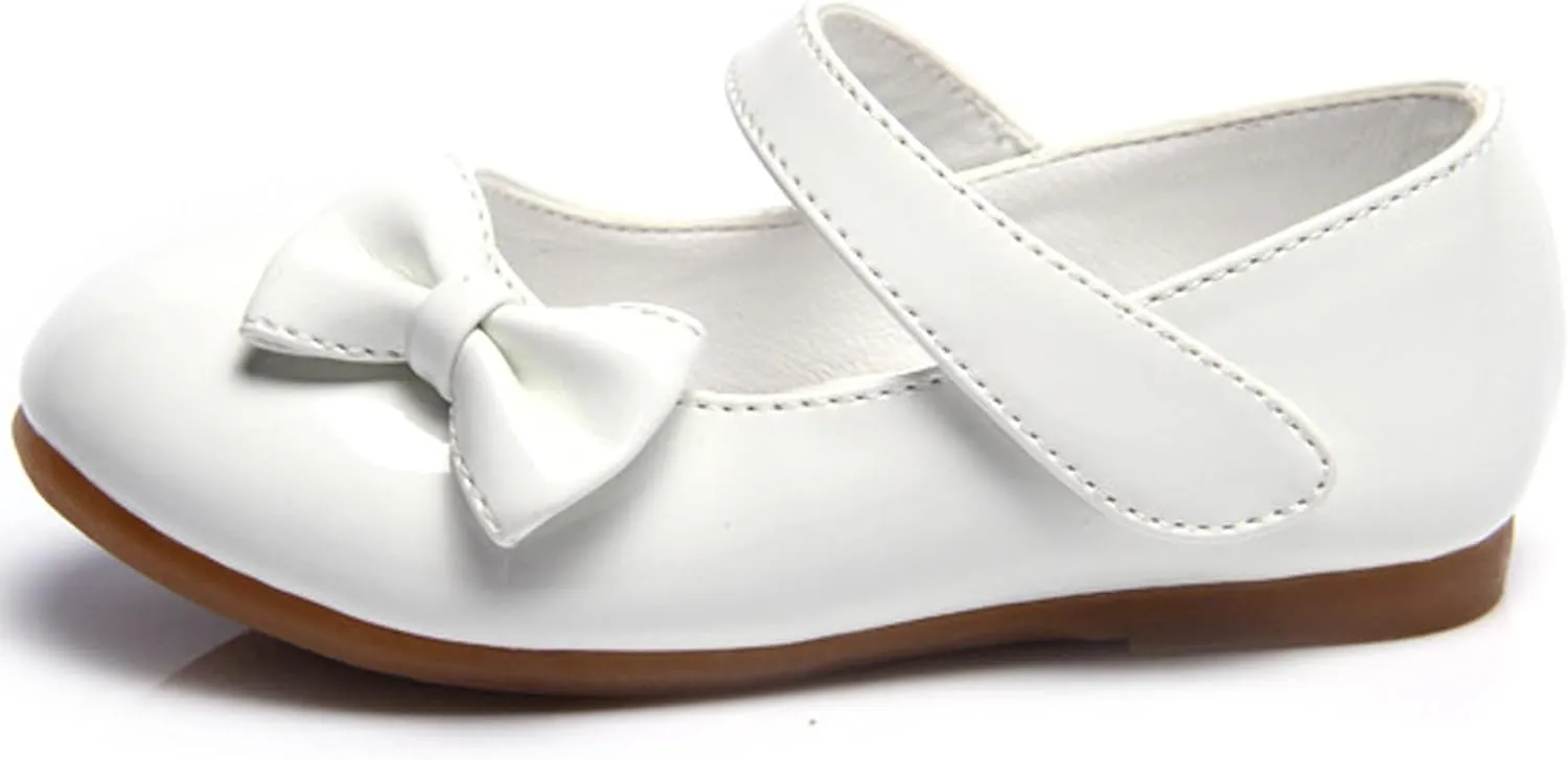 WUIWUIYU Flower Girls Princess Casual Mary Janes Ballet Flats Cute Bowknot Back to School Uniform Wedding Dress Shoes