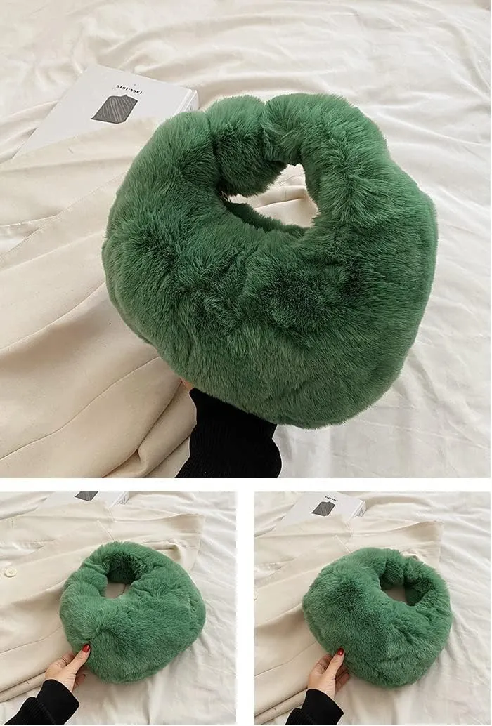 XPONNI Fuzzy Dumpling Bags, Cute Fluffy Y2k Handbags, Soft Knotted Faux Fur Bags with Zipper