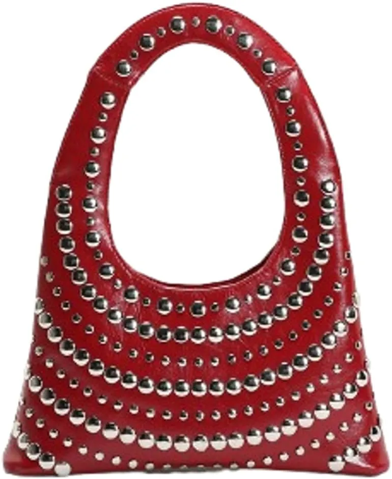 Y2k Rivet Studded Purses Shoulder Bag Hobo Bags Women Cute Crescent Crossbody Purse PU Leather Punk Evening Clutch Bag