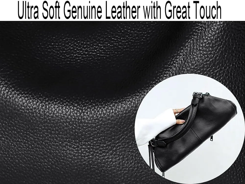 YALUXE Women's Genuine Leather Hobo Handbags Purses Shoulder Bags Cross-body Bags with Double Zippered Pockets