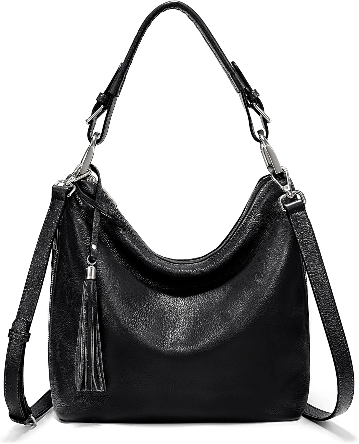 YALUXE Women's Genuine Leather Hobo Handbags Purses Shoulder Bags Cross-body Bags with Double Zippered Pockets
