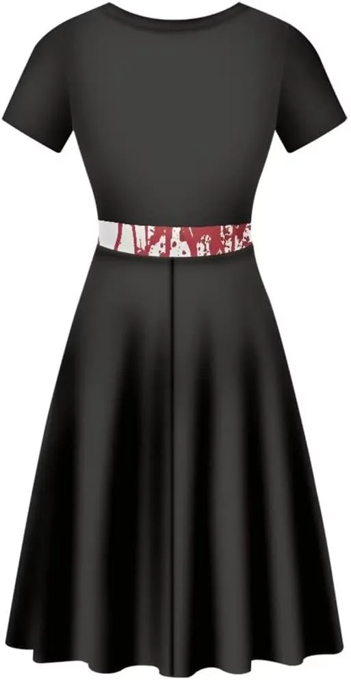 Youngerbaby Cool Maid Halloween Women Dress Summer Midi Dress Casual Swing Dresses Festival