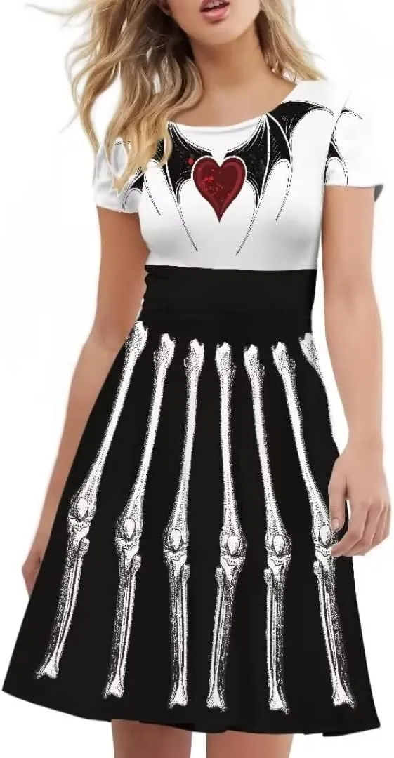 Youngerbaby Cool Maid Halloween Women Dress Summer Midi Dress Casual Swing Dresses Festival