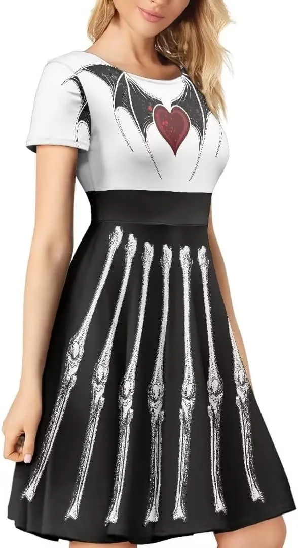 Youngerbaby Cool Maid Halloween Women Dress Summer Midi Dress Casual Swing Dresses Festival
