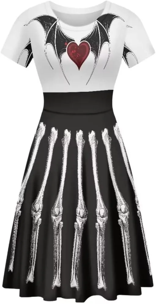 Youngerbaby Cool Maid Halloween Women Dress Summer Midi Dress Casual Swing Dresses Festival