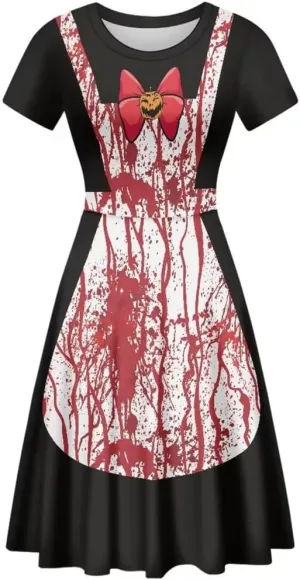 Youngerbaby Cool Maid Halloween Women Dress Summer Midi Dress Casual Swing Dresses Festival