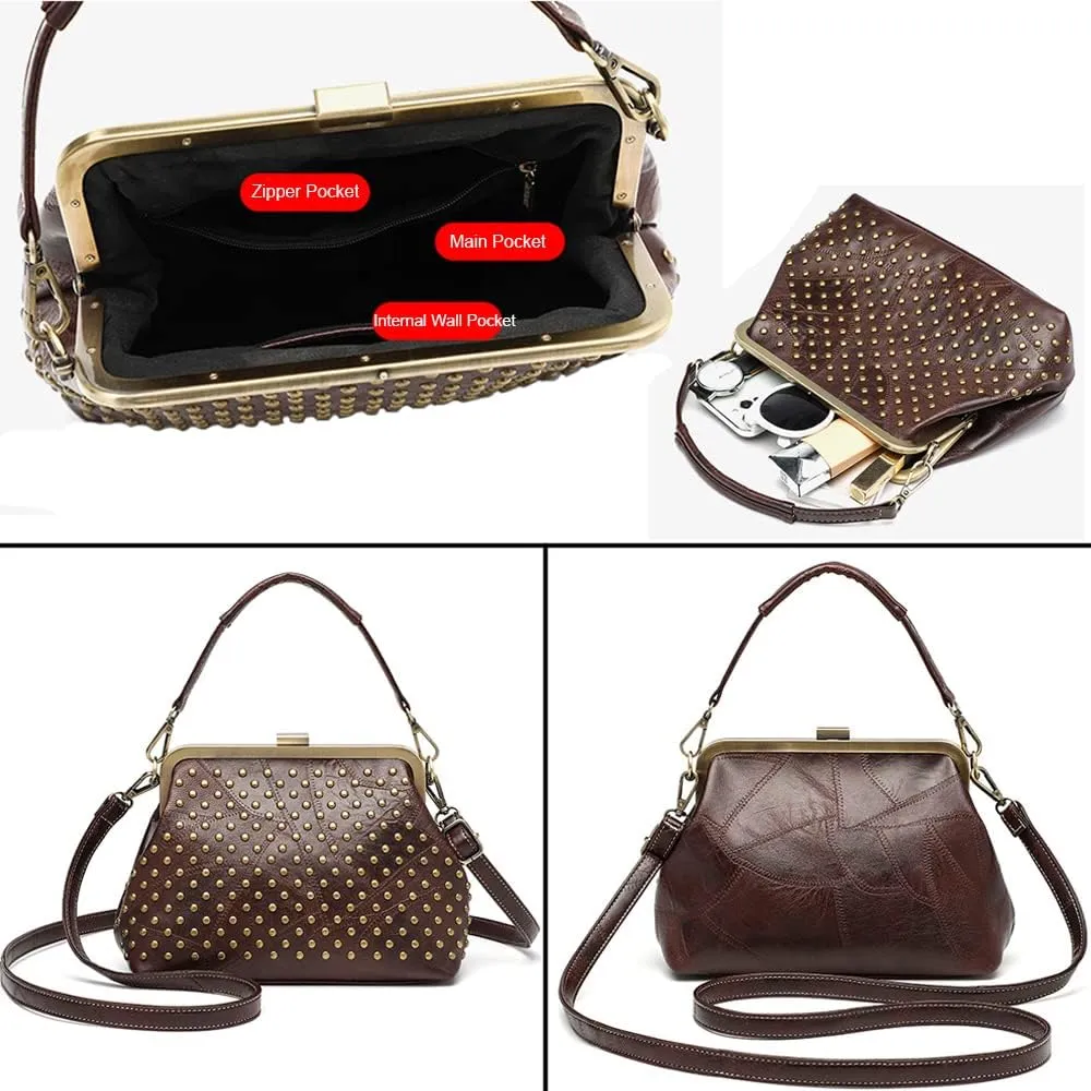 ZiMing Women Vintage Handbags Studded Purses Faux Leather Buckle Lock Wallets Retro Evening Handbag Ladies Hobo Bags Party