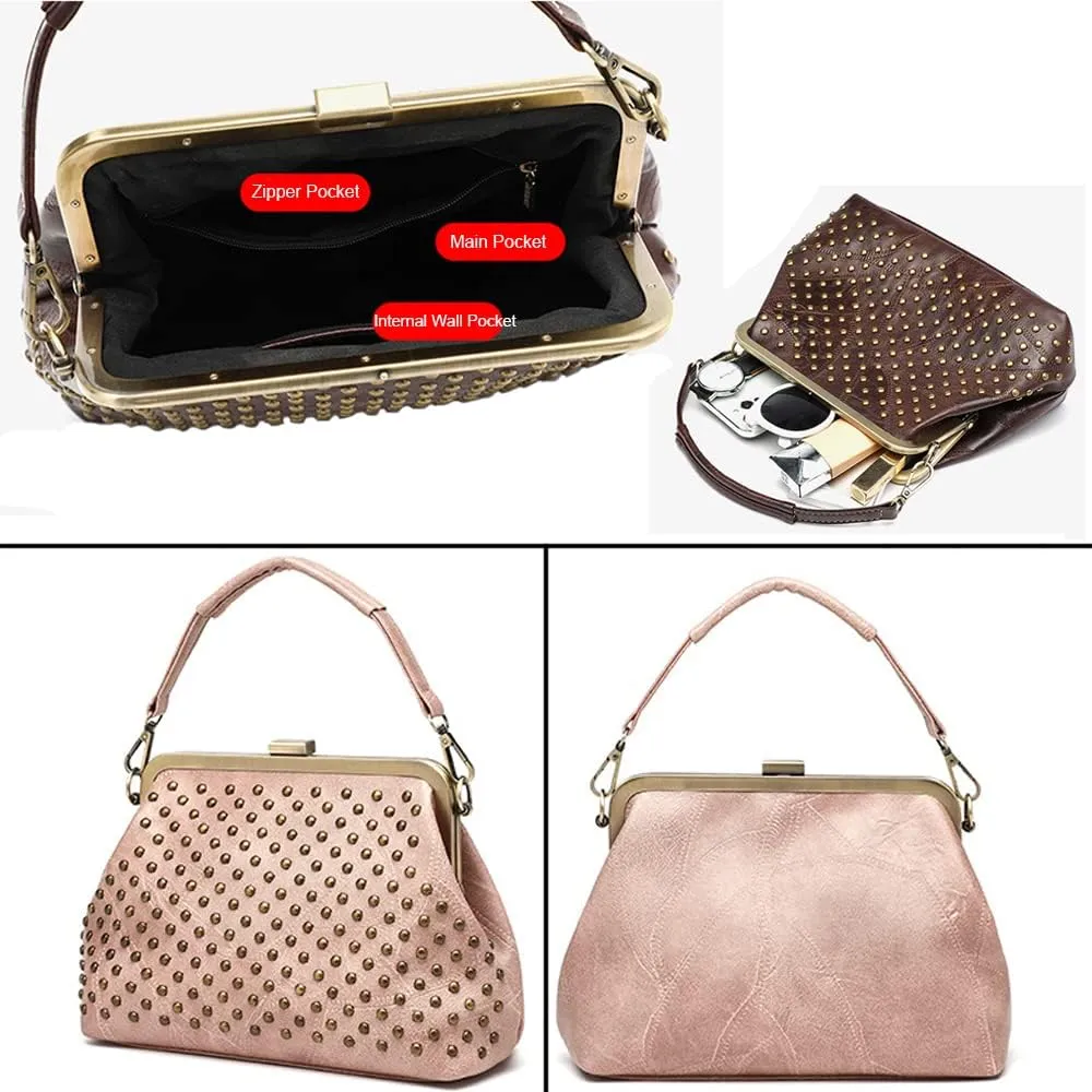ZiMing Women Vintage Handbags Studded Purses Faux Leather Buckle Lock Wallets Retro Evening Handbag Ladies Hobo Bags Party