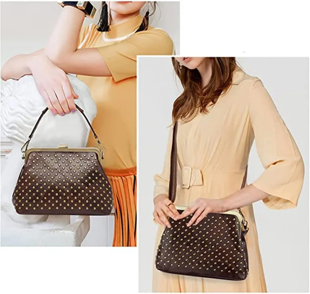 ZiMing Women Vintage Handbags Studded Purses Faux Leather Buckle Lock Wallets Retro Evening Handbag Ladies Hobo Bags Party