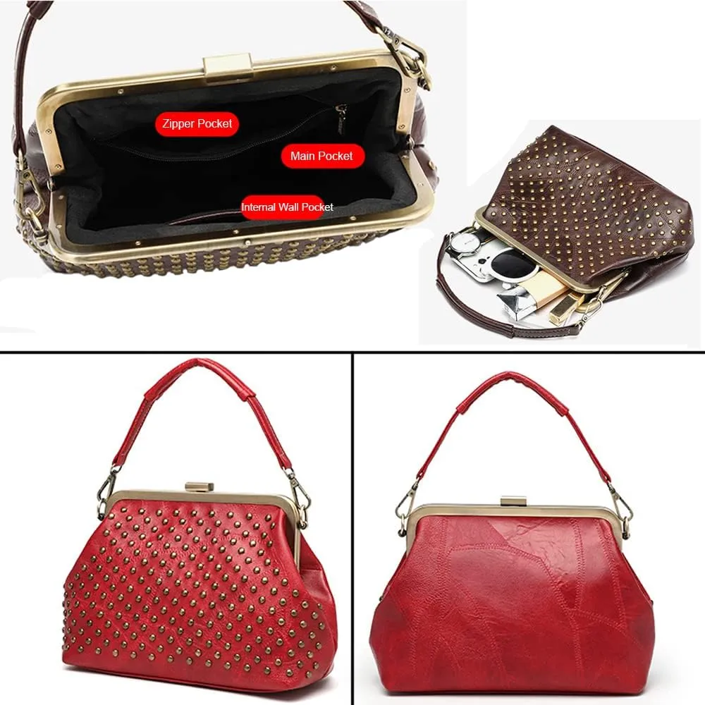 ZiMing Women Vintage Handbags Studded Purses Faux Leather Buckle Lock Wallets Retro Evening Handbag Ladies Hobo Bags Party