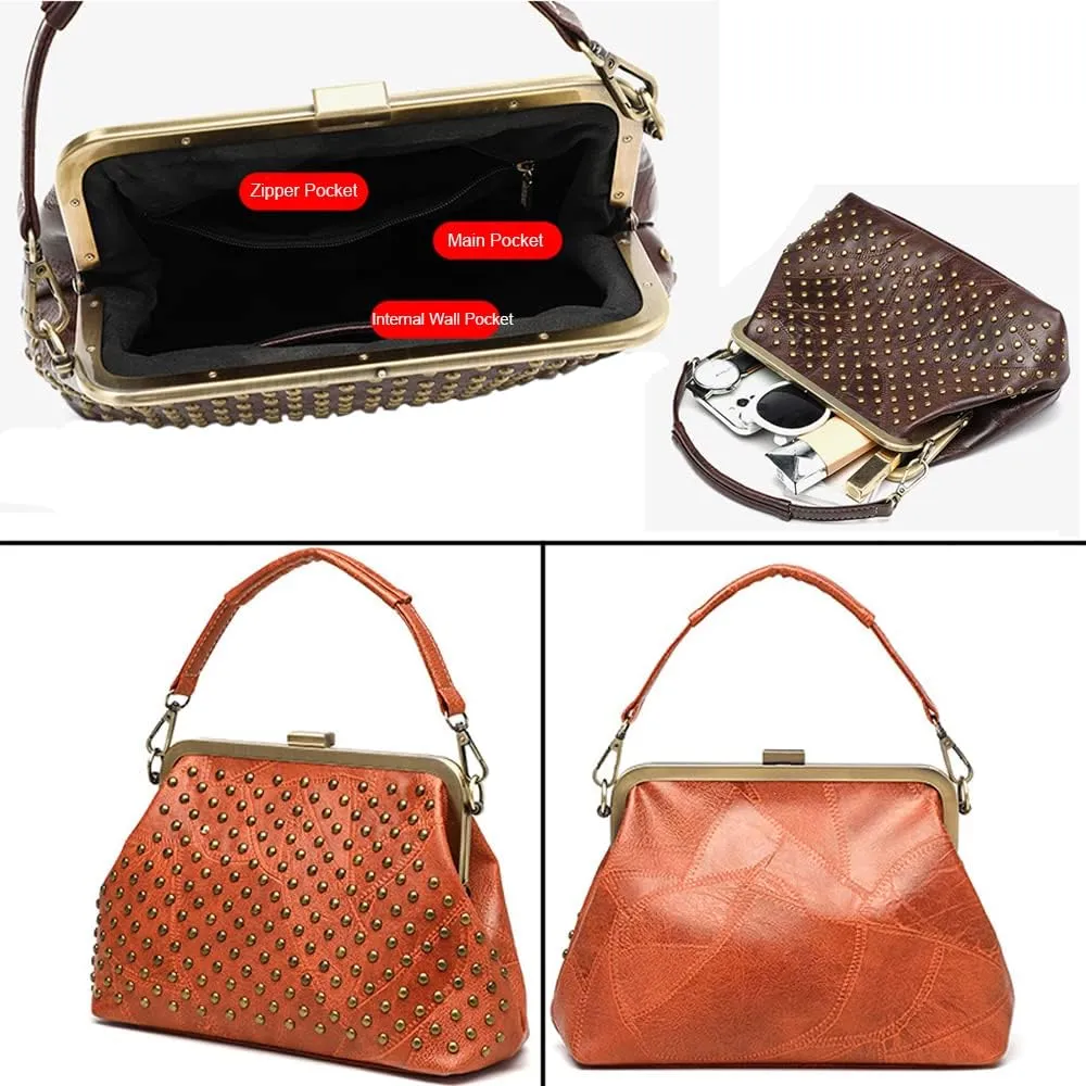ZiMing Women Vintage Handbags Studded Purses Faux Leather Buckle Lock Wallets Retro Evening Handbag Ladies Hobo Bags Party