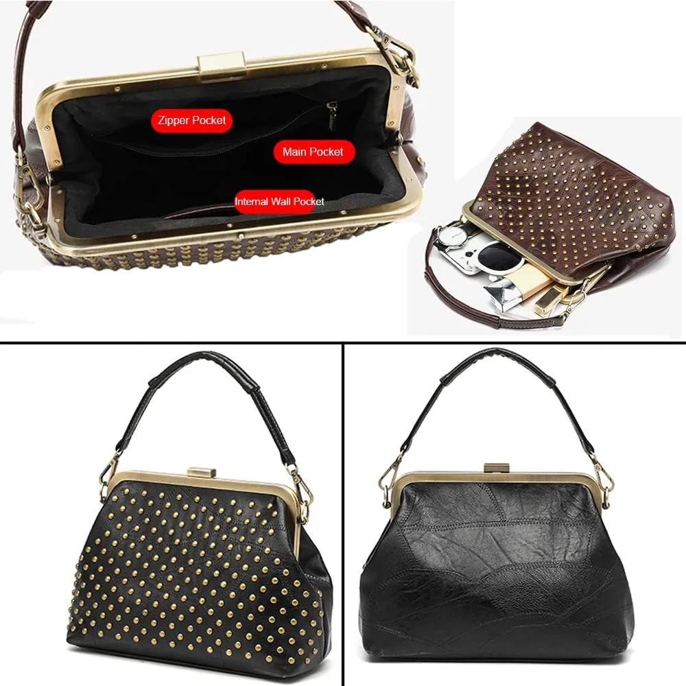 ZiMing Women Vintage Handbags Studded Purses Faux Leather Buckle Lock Wallets Retro Evening Handbag Ladies Hobo Bags Party