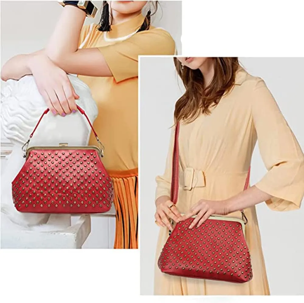 ZiMing Women Vintage Handbags Studded Purses Faux Leather Buckle Lock Wallets Retro Evening Handbag Ladies Hobo Bags Party