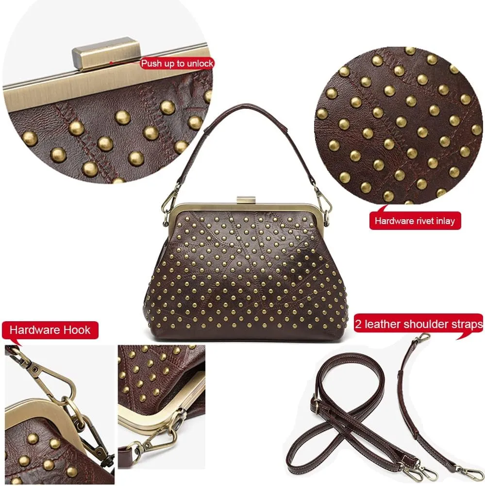 ZiMing Women Vintage Handbags Studded Purses Faux Leather Buckle Lock Wallets Retro Evening Handbag Ladies Hobo Bags Party