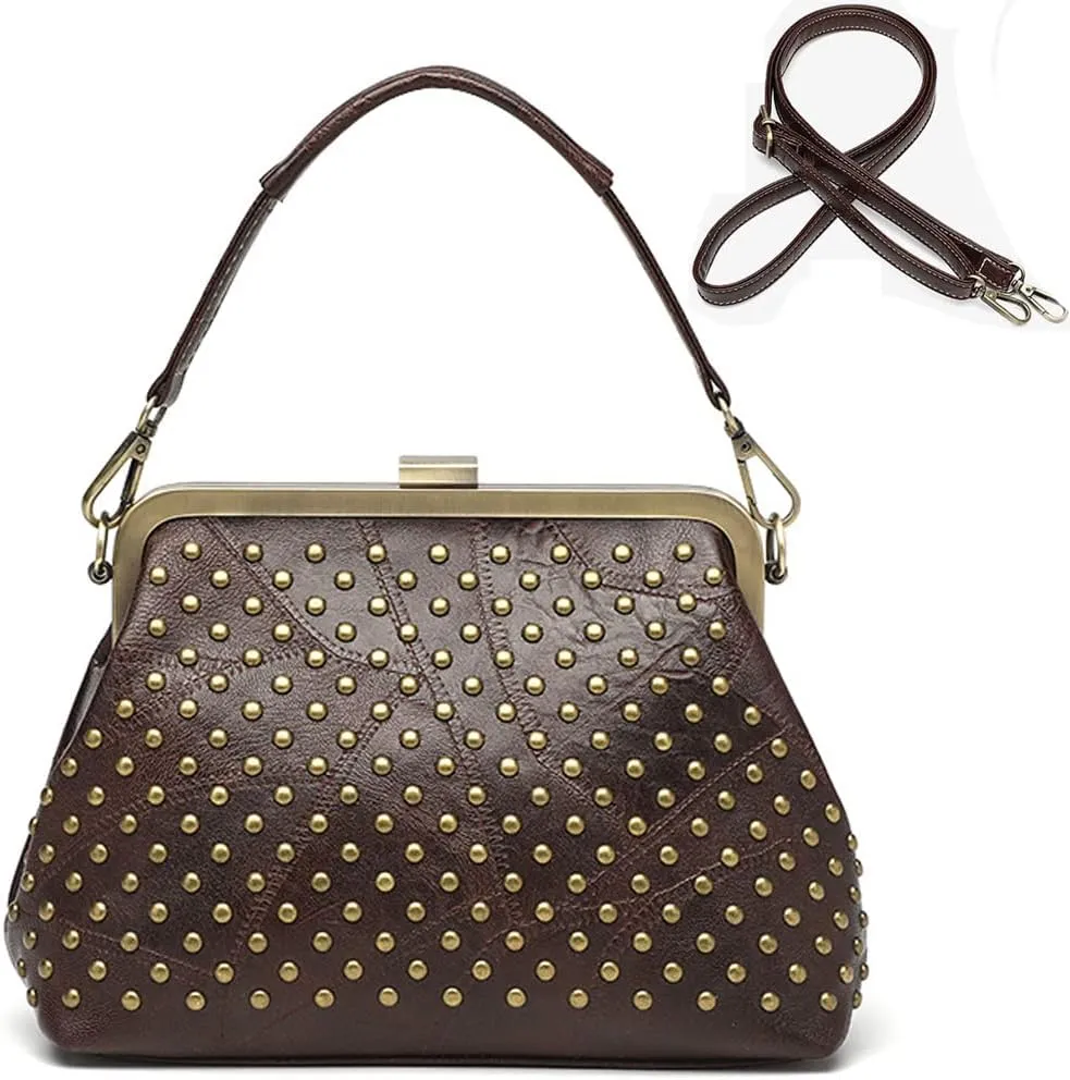 ZiMing Women Vintage Handbags Studded Purses Faux Leather Buckle Lock Wallets Retro Evening Handbag Ladies Hobo Bags Party