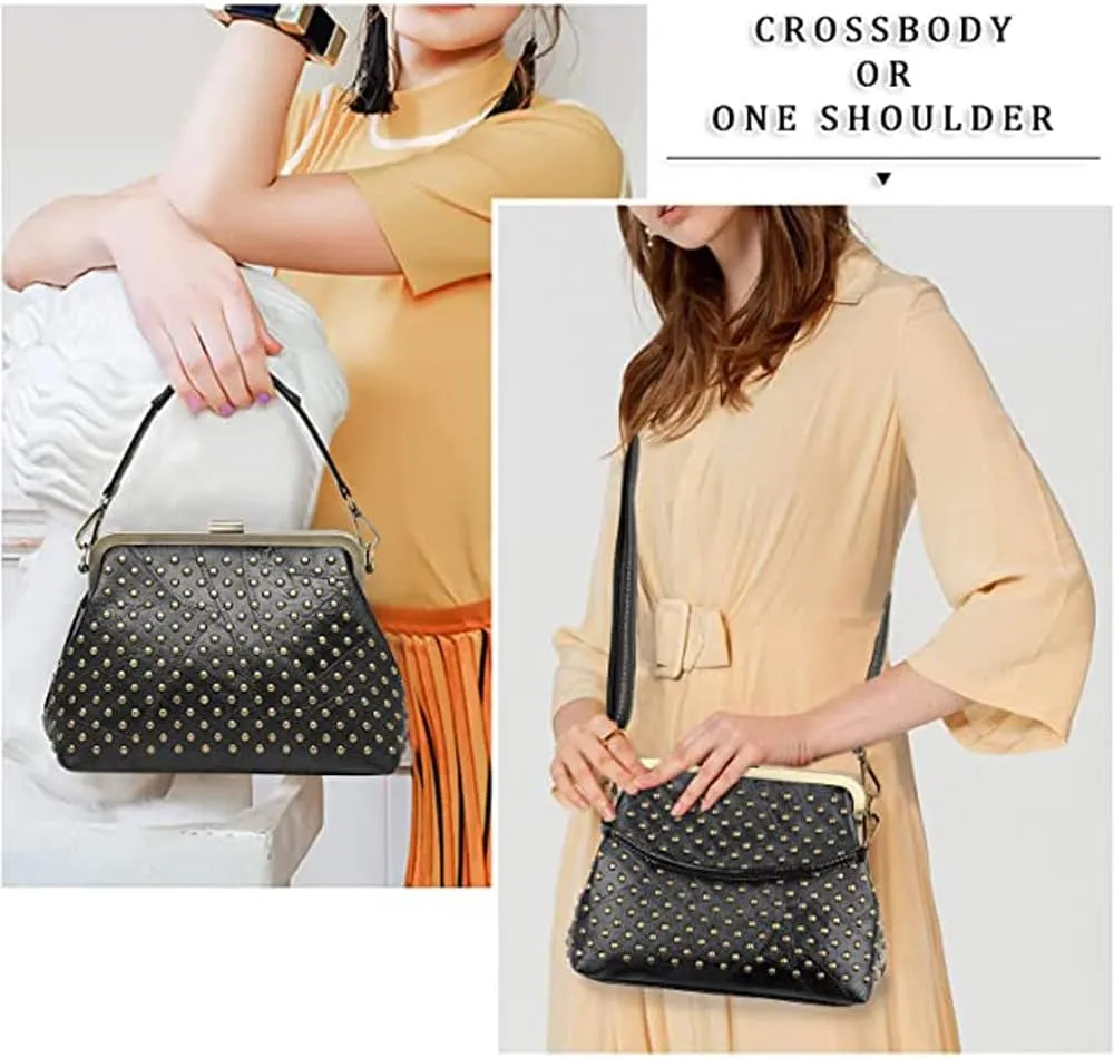 ZiMing Women Vintage Handbags Studded Purses Faux Leather Buckle Lock Wallets Retro Evening Handbag Ladies Hobo Bags Party