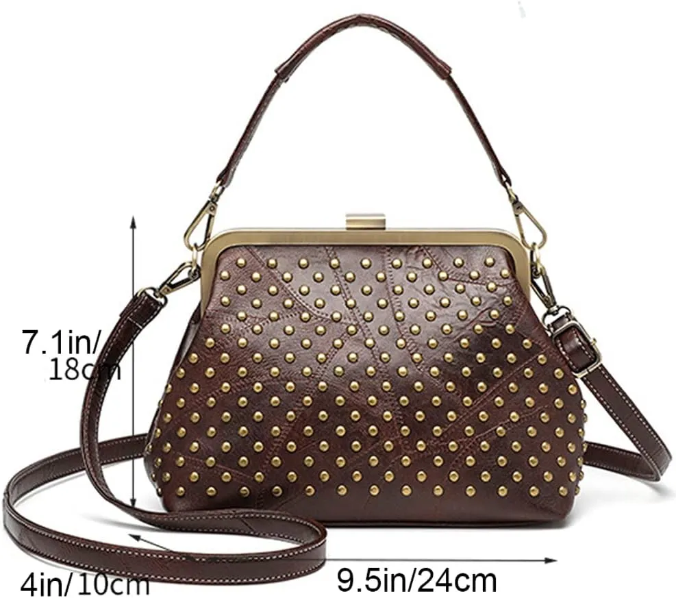 ZiMing Women Vintage Handbags Studded Purses Faux Leather Buckle Lock Wallets Retro Evening Handbag Ladies Hobo Bags Party