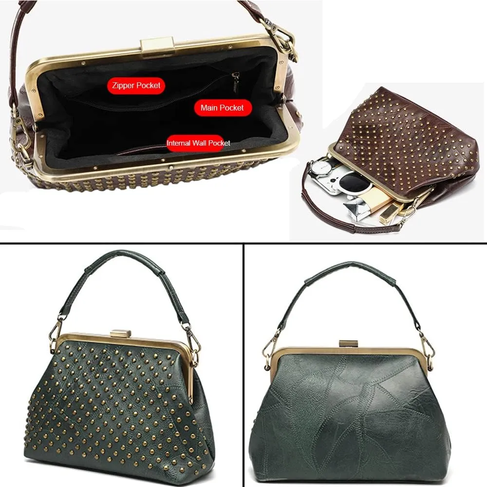 ZiMing Women Vintage Handbags Studded Purses Faux Leather Buckle Lock Wallets Retro Evening Handbag Ladies Hobo Bags Party