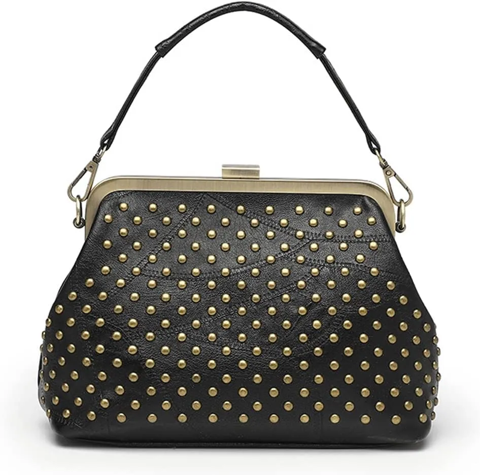 ZiMing Women Vintage Handbags Studded Purses Faux Leather Buckle Lock Wallets Retro Evening Handbag Ladies Hobo Bags Party